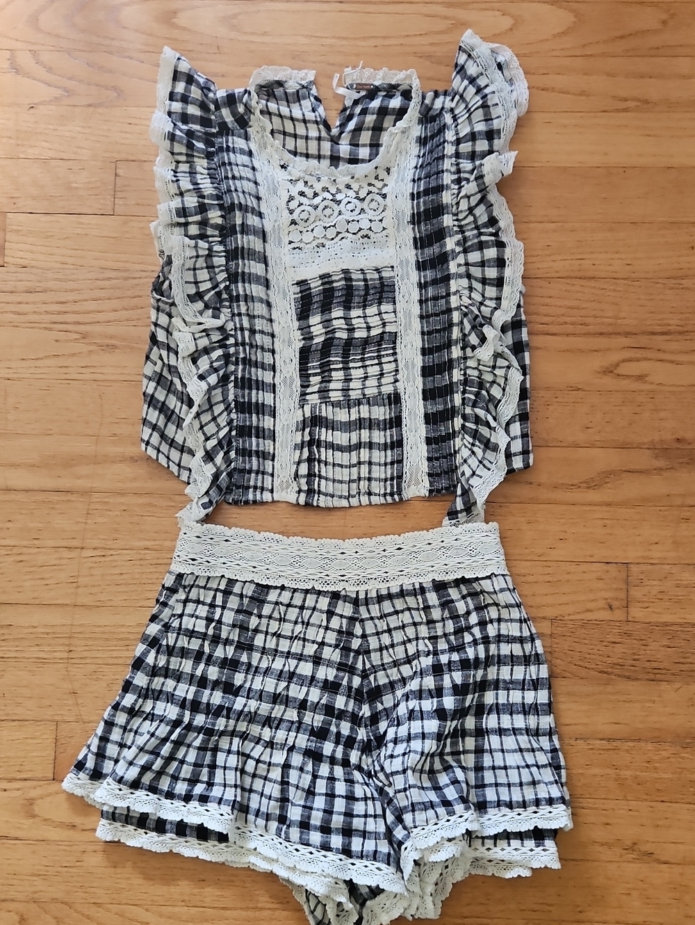 Black & White Plaid Lace Two-Piece Set